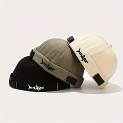 Shark Embroidery Docker Cap Vintage Beanie Lightweight Docker Hats