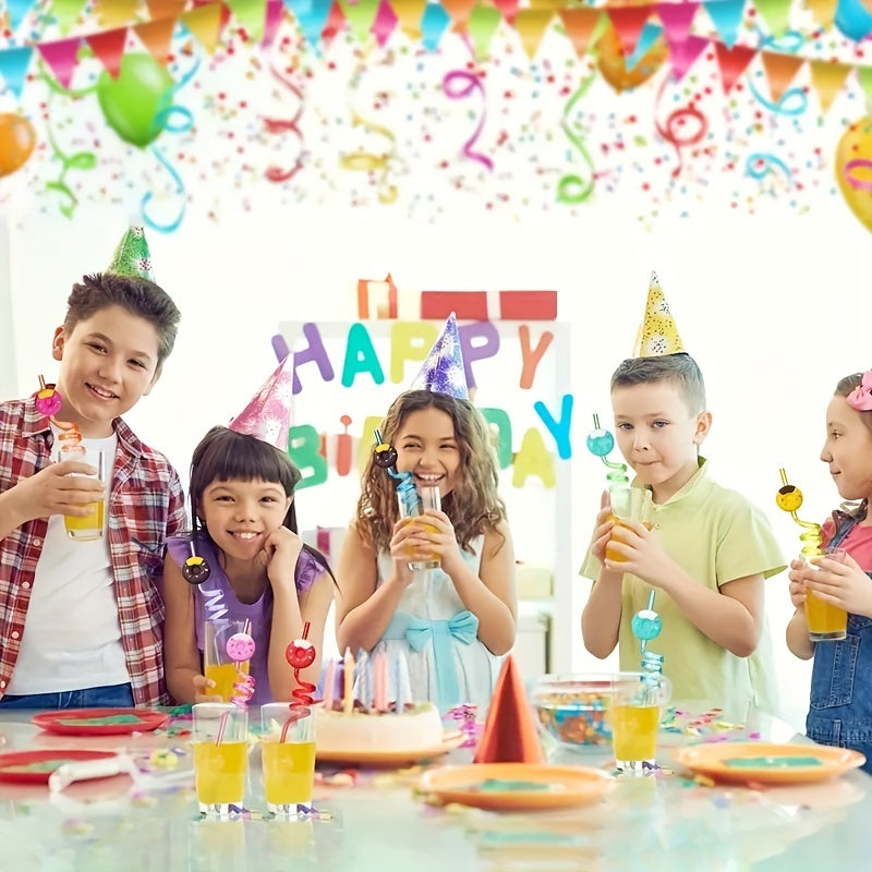 4pcs Donut Straws Reusable Plastic Straws for Kids' Donut Party Decorations