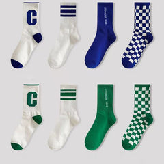 8 Pairs Letter Print Striped Socks Comfy & Breathable Mid Tube Socks