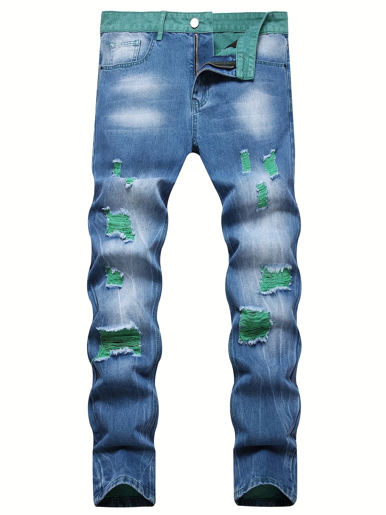 Slim Fit Ripped Jeans Men's Casual Street Style Distressed Denim Pants