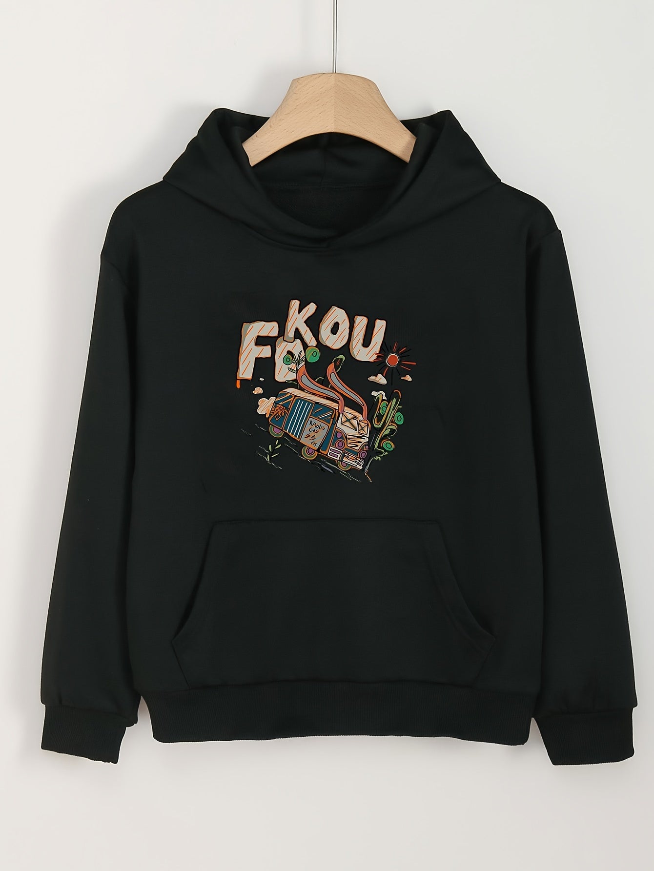 Girls Bus Pattern Hooded Sweatshirt Pullover for Girls