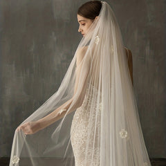 Cathedral Style Bridal Veil with Comb Inlaid Flower