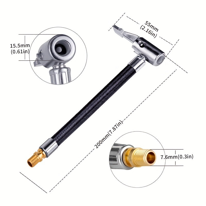 Tire Inflation Hose Adapter with Metal Locking Air Chuck