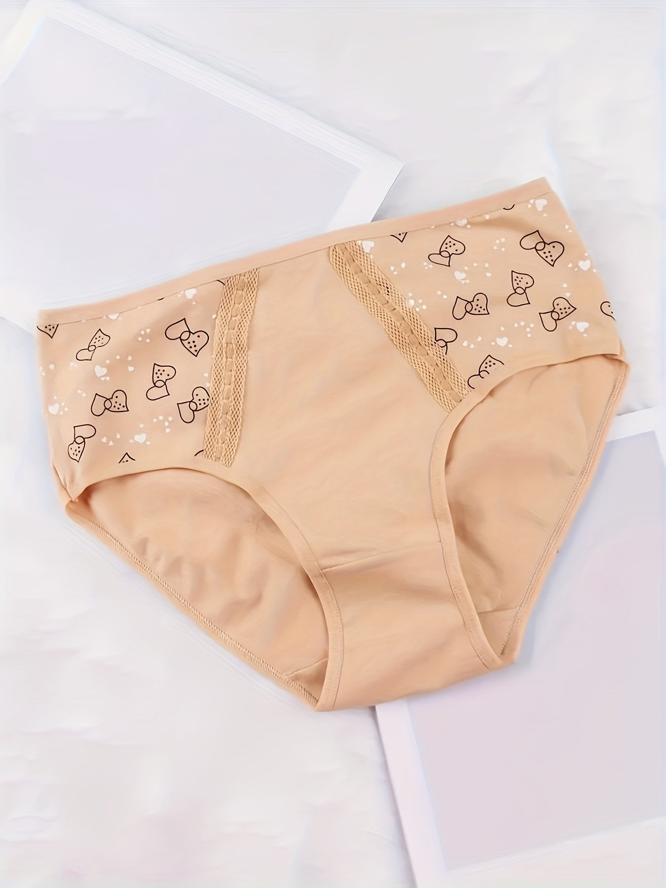 6pcs Heart Print Briefs Comfy & Breathable Intimates Panties