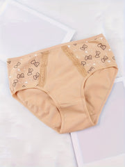 6pcs Heart Print Briefs Comfy & Breathable Intimates Panties