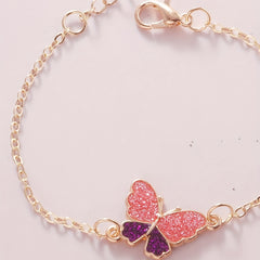 Digital Rhinestone Studded Watch & Butterfly Bracelet Set