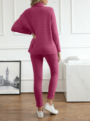 Ribbed Two Piece Set Long Sleeve Turtleneck Top & Slim Pants Outfits