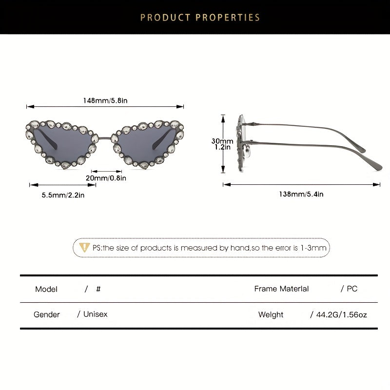 Rhinestone Cat Eye Sunglasses Gradient Metal Glasses UV400