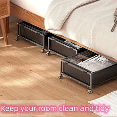 Metal Underbed Storage Container with Pulleys for Clothes Shoes Toys