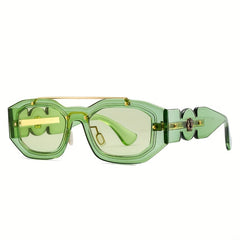 Small Frame Men's Sunglasses with Lion Head Decor