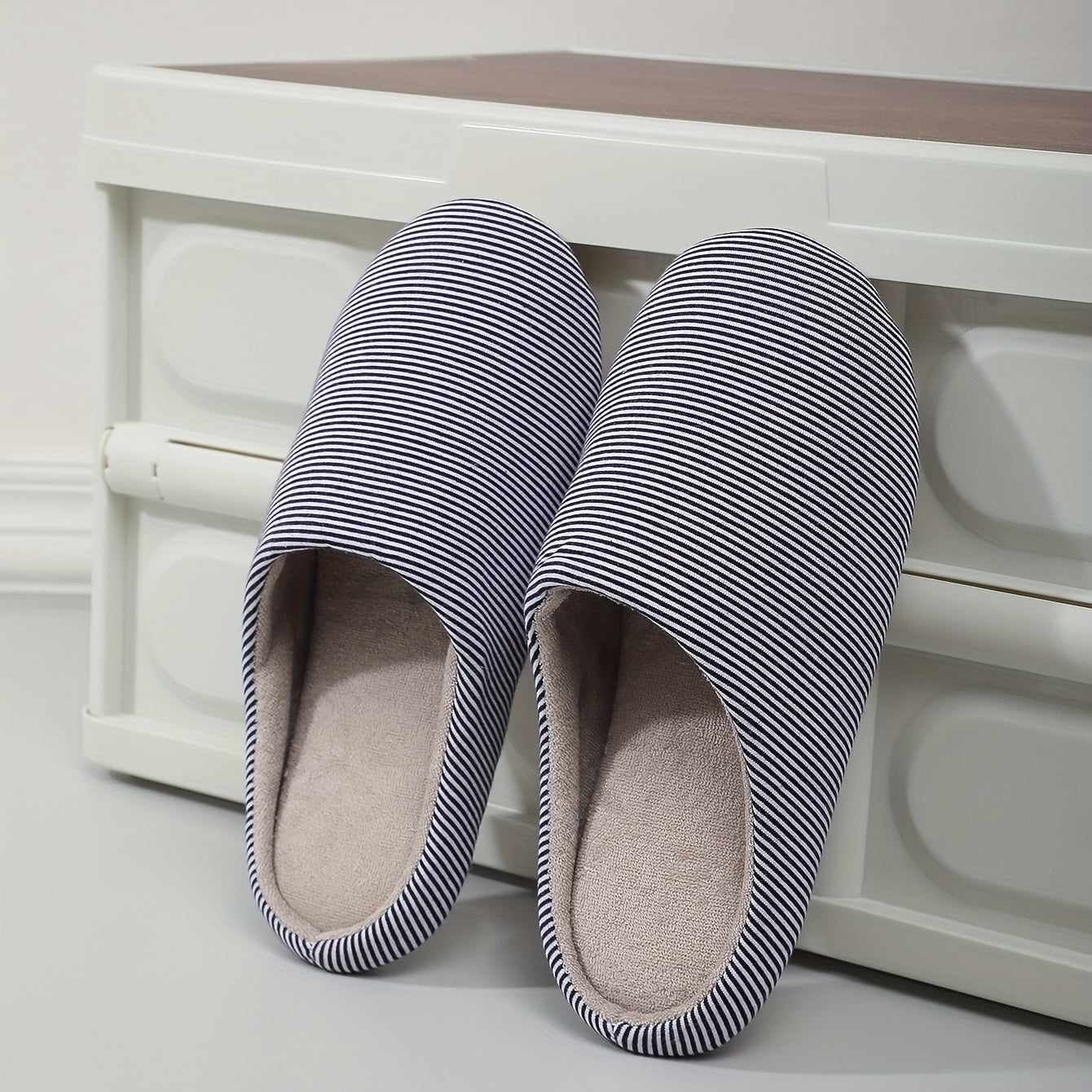 Cozy Striped House Slippers for Men Winter Shoes