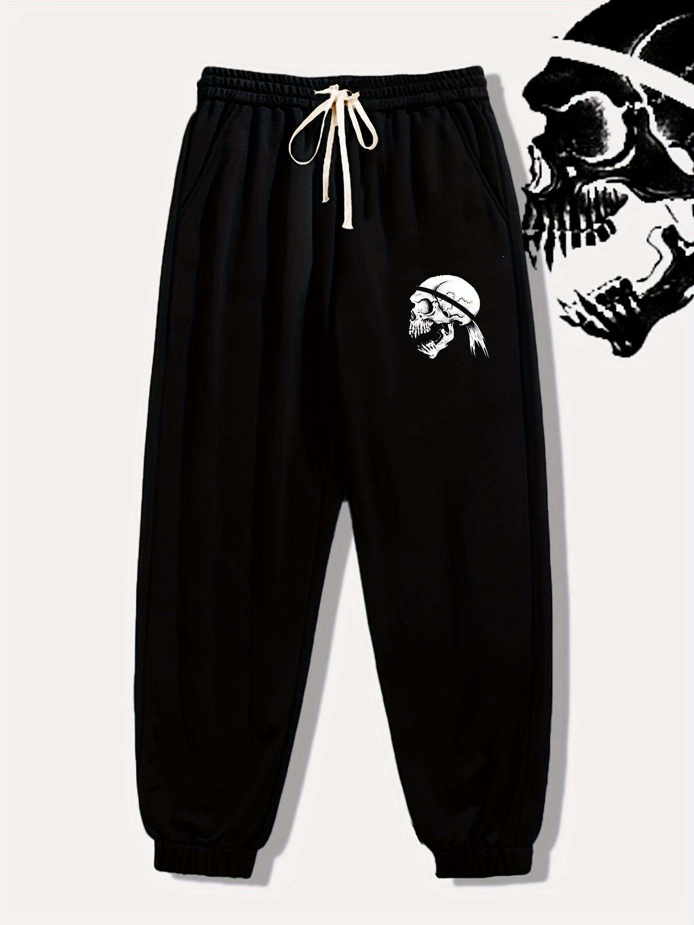 Skull Letter Print Drawstring Sweatpants Loose Fit Pants Men's Casual Joggers