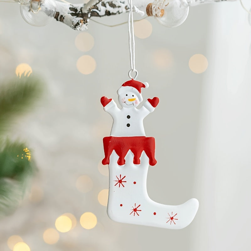Christmas Stocking Decoration Pendant Santa Snowman Elk Wrought Iron