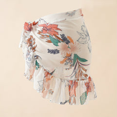 Boho Style Sheer Bikini Wrap Flower Print Cover Up Short Sarong Lace Up Skirt