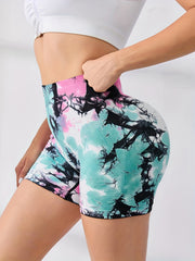 Tie Dye Biker Shorts High Waisted Gym Yoga Activewear