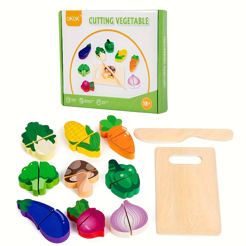 Wooden Play Food Set for Kids Colorful Fruits Vegetables and Meats