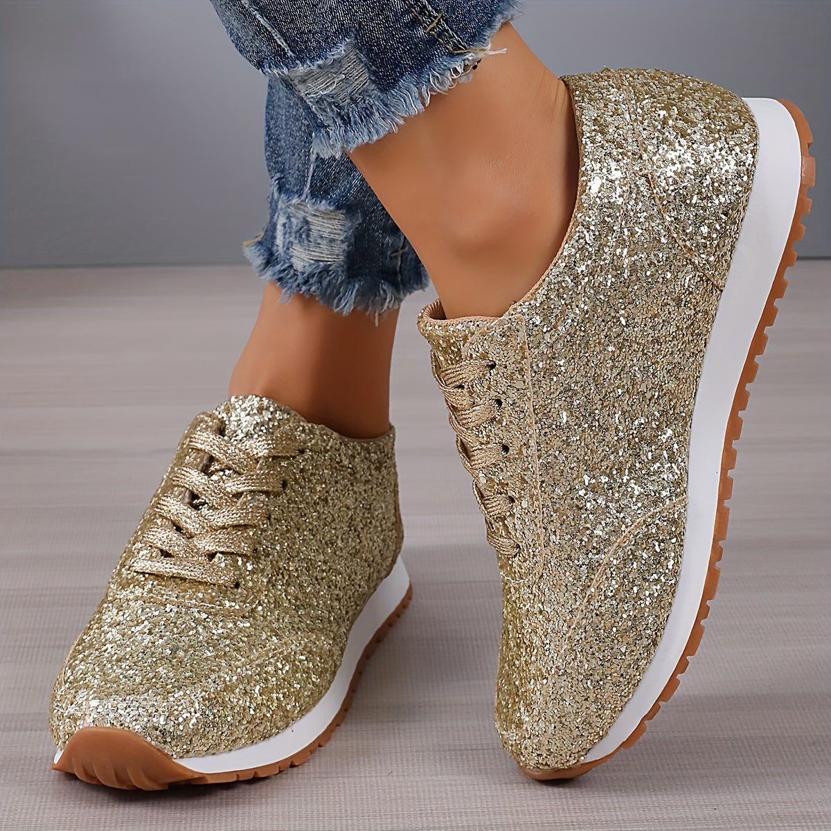 Sequins Glitter Lightweight Walking Shoes Non Slip Outdoor Sneakers