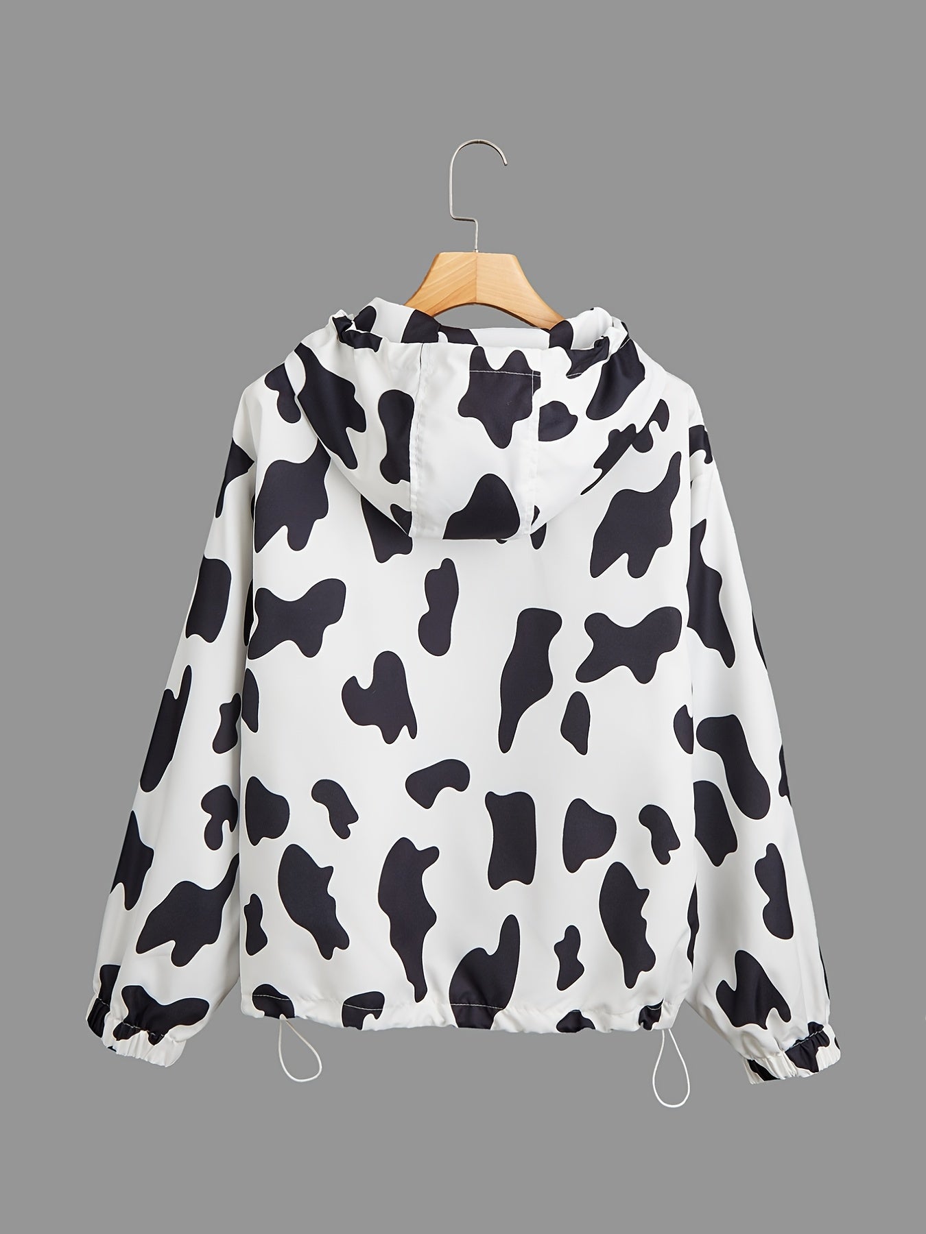 Cow Print Zip Up Hooded Jacket Y2K Coat