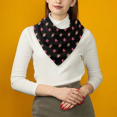 Custom Knitted Scarf with Pink Hearts & Cartoon Faces