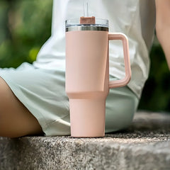 40oz Straw Tumbler With Handle Vacuum Flask Double Wall Stainless Steel Cup