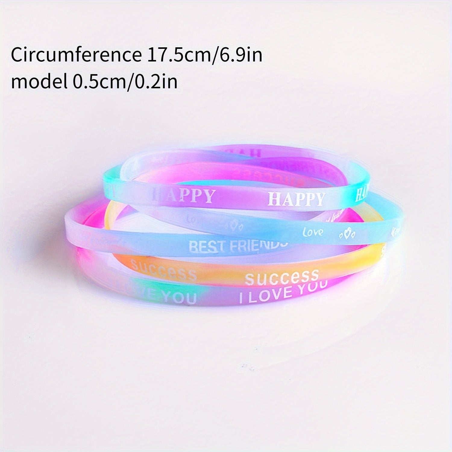 10pcs Silicone Bracelet Candy Letter Print Wristband Random Sports Rubber