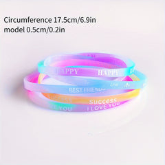 10pcs Silicone Bracelet Candy Letter Print Wristband Random Sports Rubber
