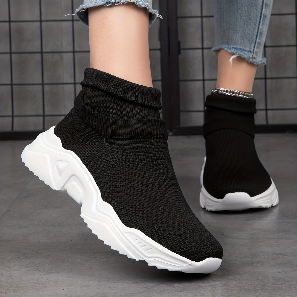 Women's Mid Top Slip On Knit Sneakers - Casual Breathable Shoes