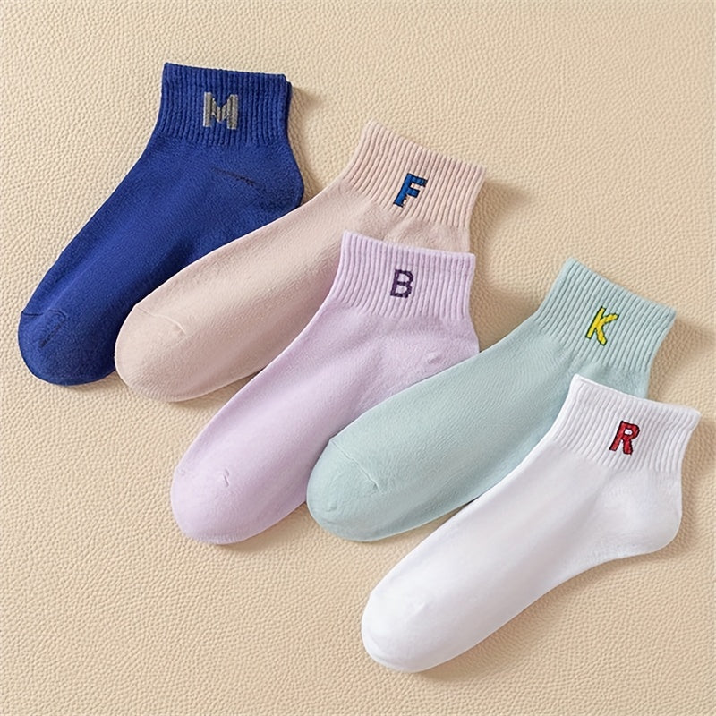 5 Pairs Letter Print Short Socks Crew Sports Socks Women's Stockings