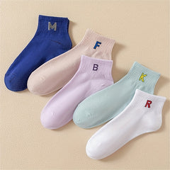 5 Pairs Letter Print Short Socks Crew Sports Socks Women's Stockings