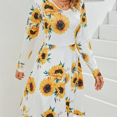 Flower Print V Neck Dress Long Sleeve Spring & Fall Women's Clothing