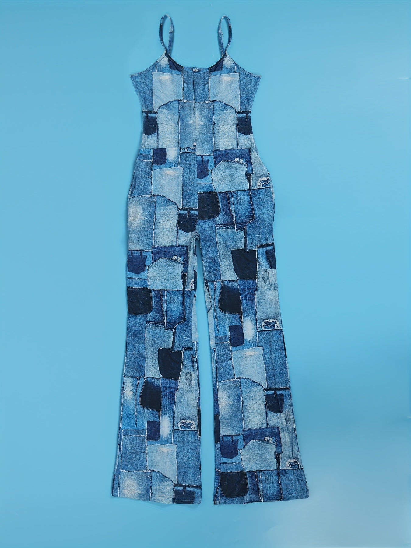Graphic Print Wide Leg Cami Jumpsuit Sleeveless Pockets for Women
