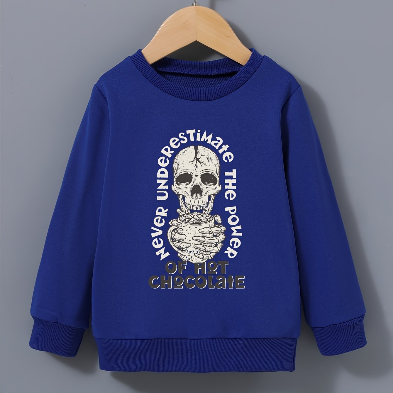 Skull Hot Chocolate Print Kid's Sweatshirt Halloween Style Long Sleeve Top