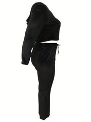 Velvet Hooded Coat & Pants Set
