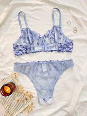 Floral Embroidery Lingerie Set Mesh Bra & Panties