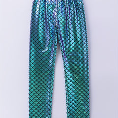 Girls Mermaid Party Footless Leggings Stretch Toddler Kids Halloween Party Pants