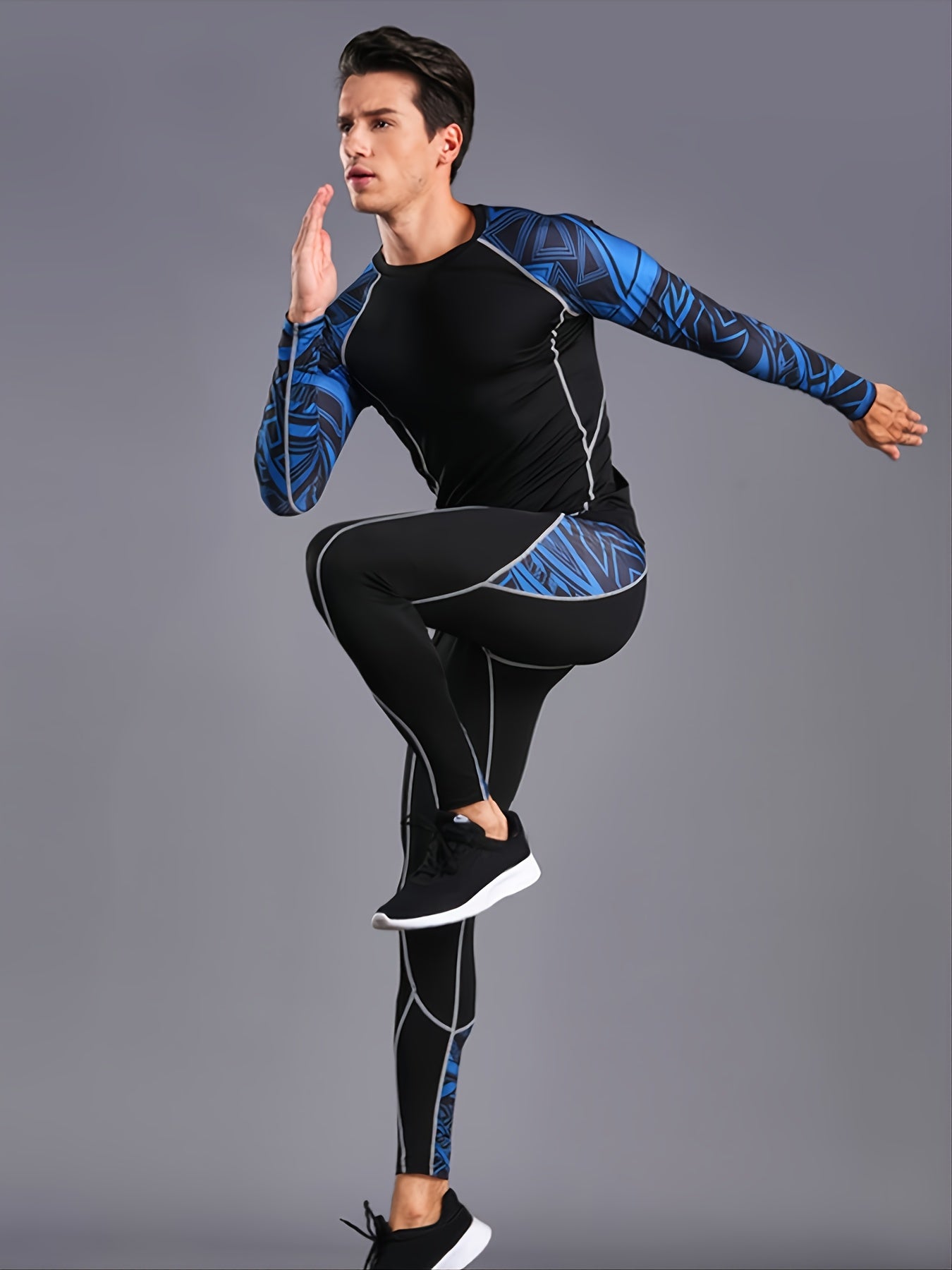 Men's Quick Dry Sports Tights Set with Long Sleeve Fitness Shirt
