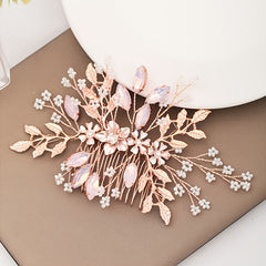 Rose Gold Hair Comb Floral Crystal Leaf Bridal Wedding Headpiece