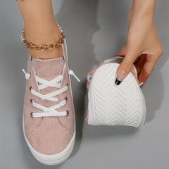 Women's Pink Flat Canvas Shoes Casual Low Top Lace Up Sneakers