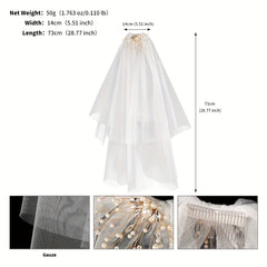 Tulle Bride's Veil with Golden Floral Hair Comb