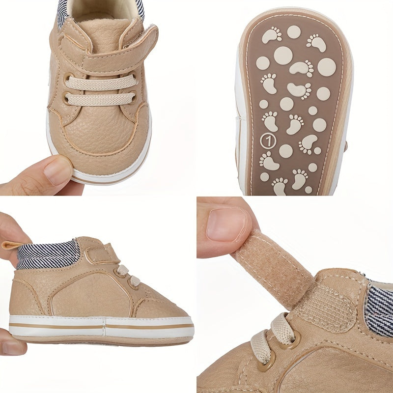Baby Boy's Solid Walking Shoes With Hook And Loop Fastener