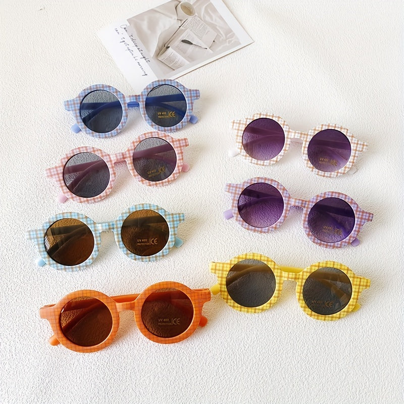 Girls Cartoon Plaid Round Frame Sunglasses UV Protection
