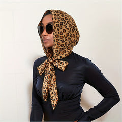 Leopard Print Hijab Lace Up Head Scarf Soft Turban Bandana