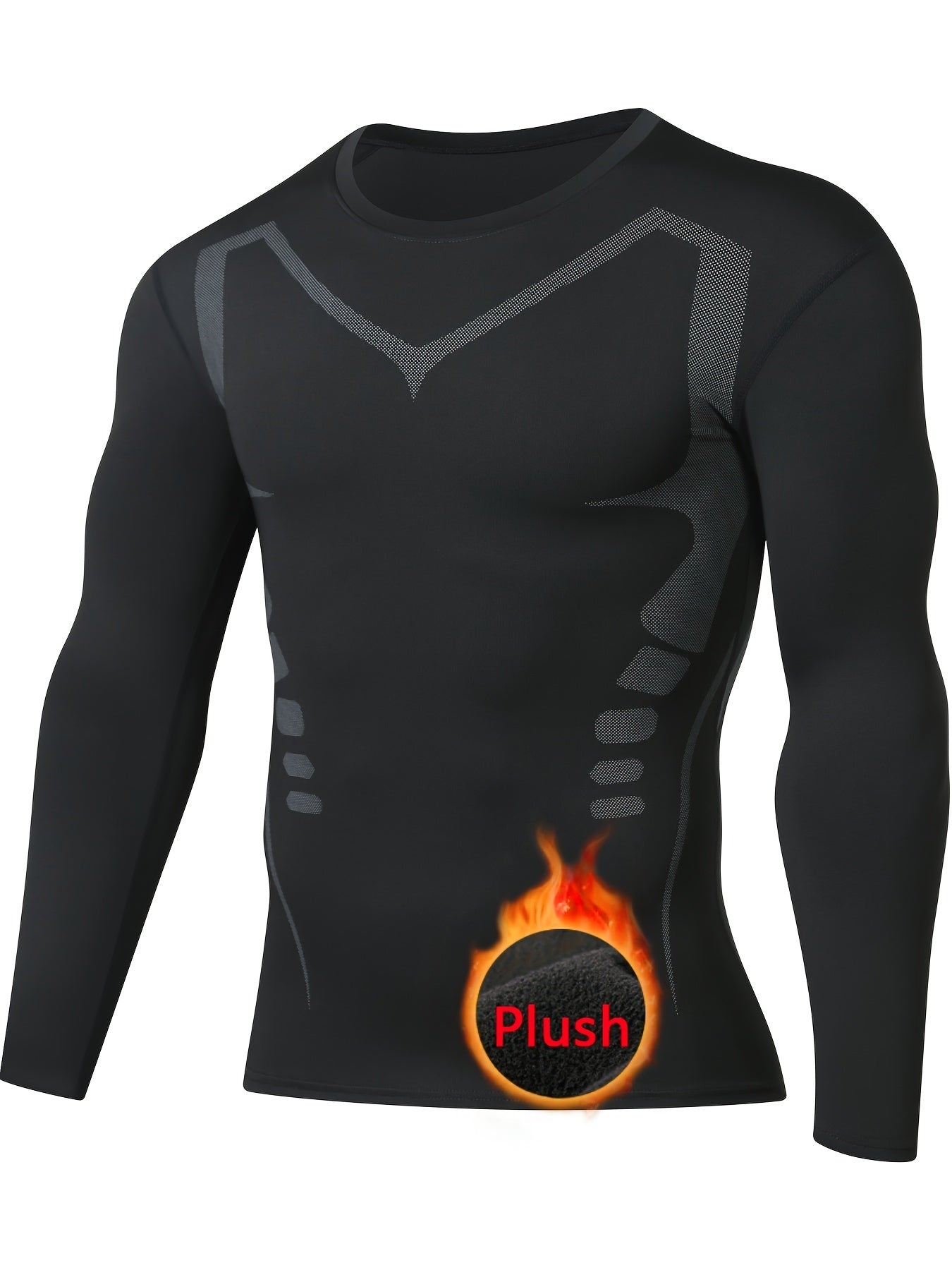 Men's Warm Compression T-shirt Long Sleeve High Stretch Crew Neck Top