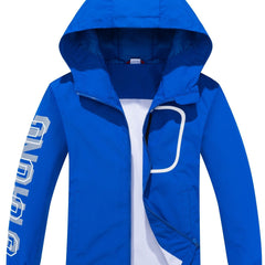 Boys Letter Zip Up Hooded Jacket Raincoat Windbreaker Lightweight