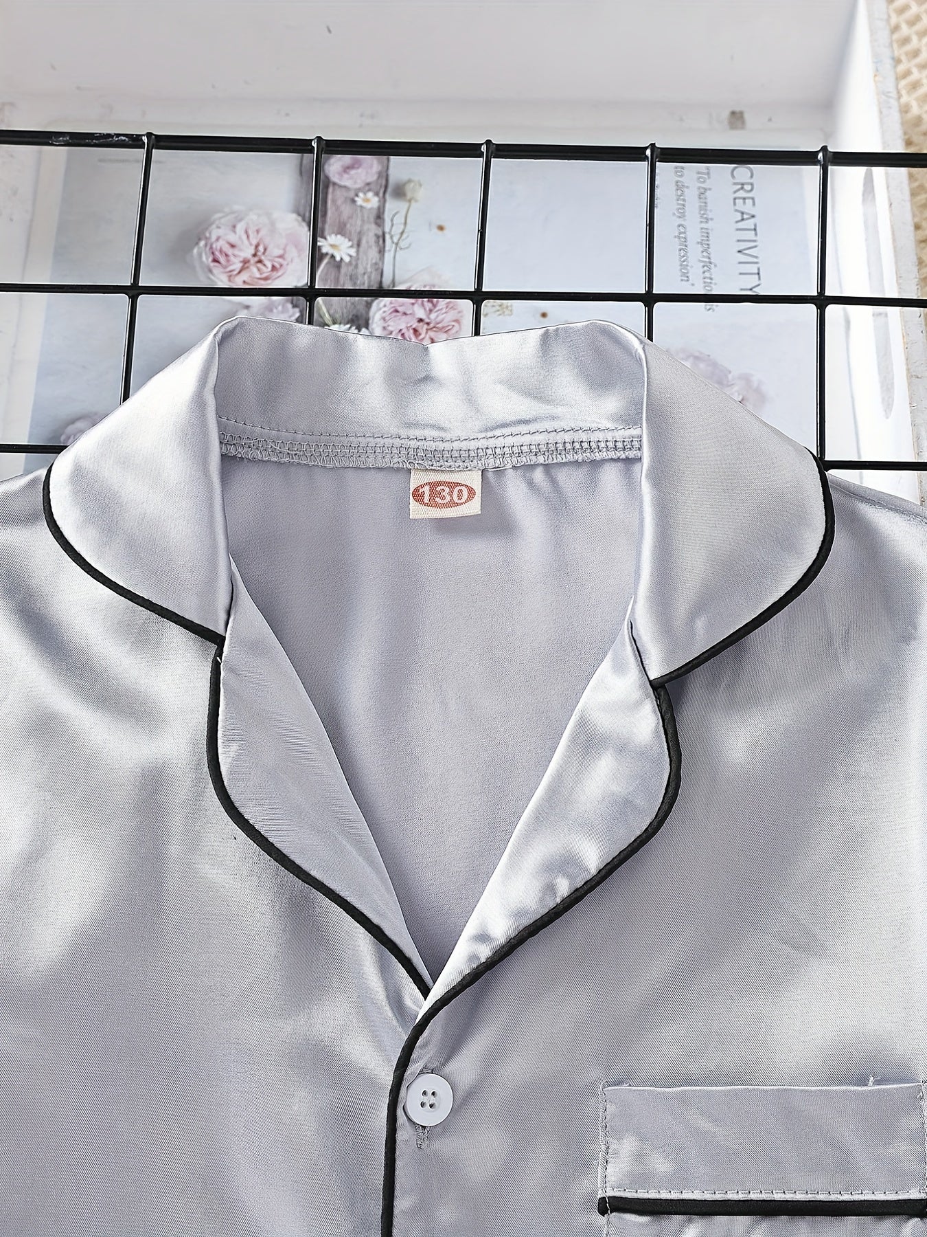 Boys 2pcs Pajamas Top & Pants Silver Solid Print Button Front PJ Set