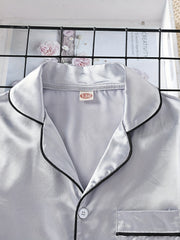 Boys 2pcs Pajamas Top & Pants Silver Solid Print Button Front PJ Set