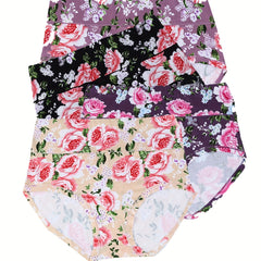 4 Pack Women's Plus Floral Print Soft Briefs Set