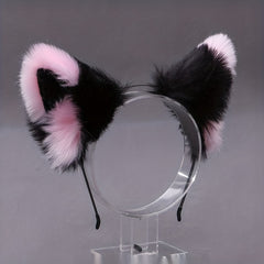 Black & Pink Fox Ear Hair Hoop Plush Headwear for Live Photo Props