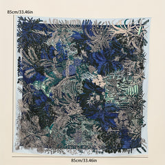 Boho Leaf Print Bandana Vintage Shawl Satin Square Scarf Head Wrap For Women