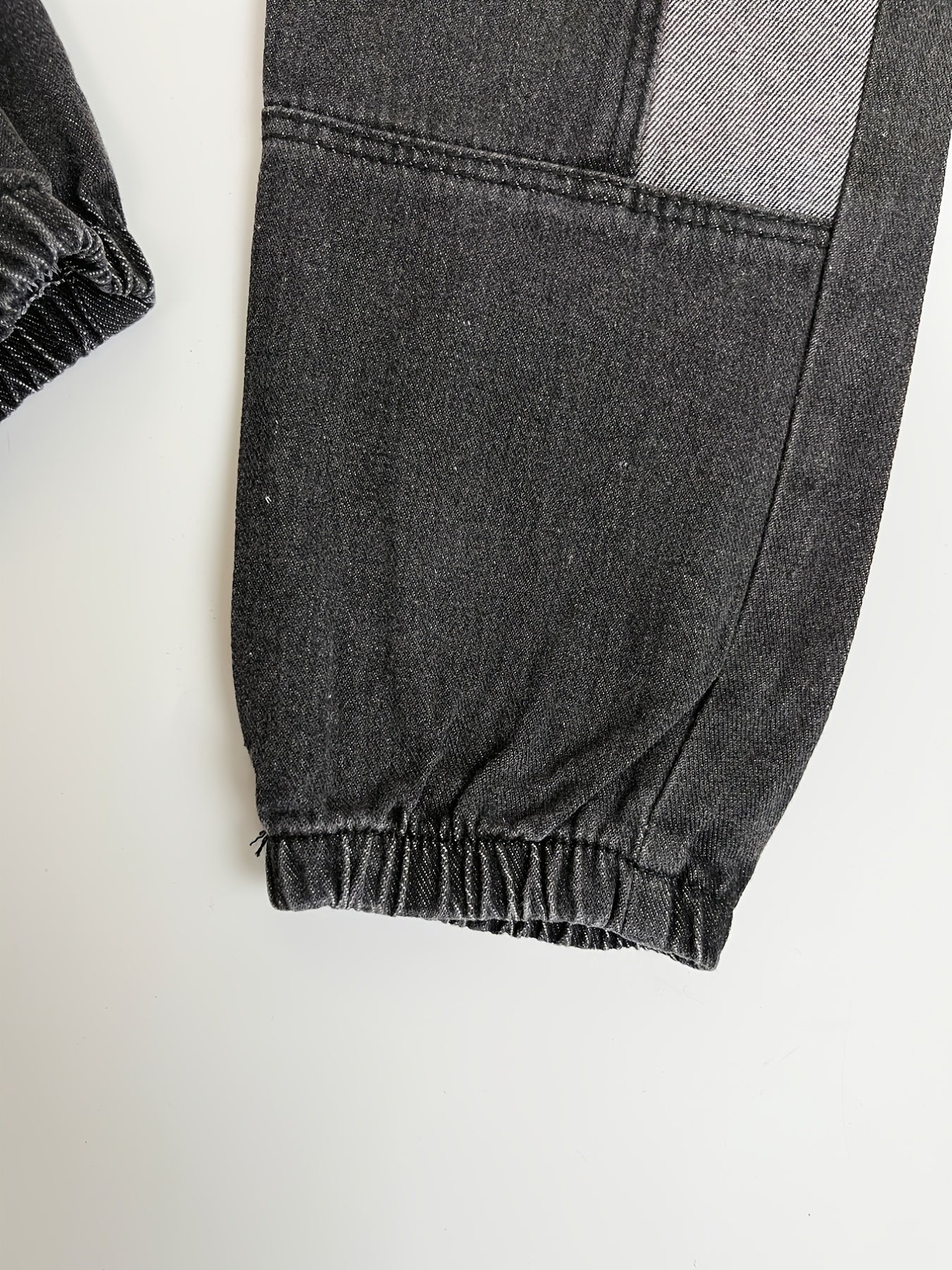 Boys Tapered Jeans Block Elastic Waist Denim Pants Kids Bottoms